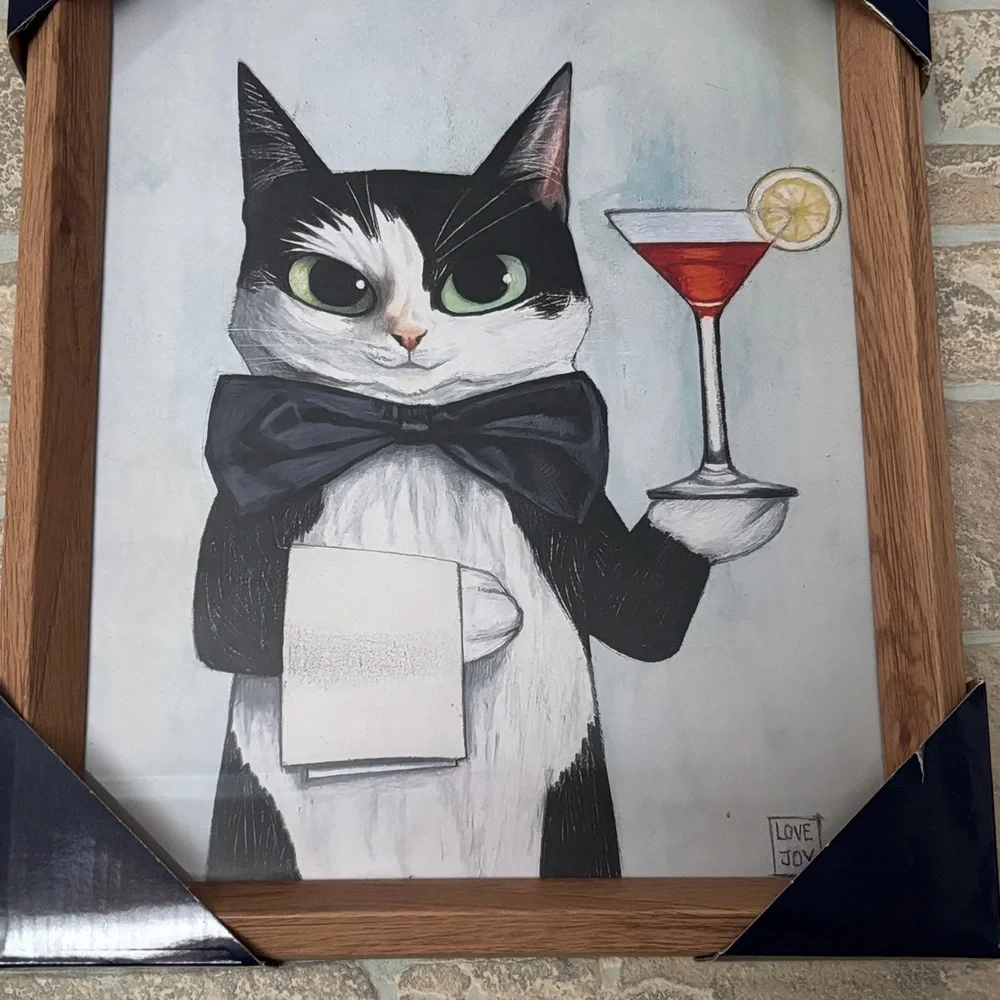 Black & White Cat Butler Wall Art Print - Pet Decor